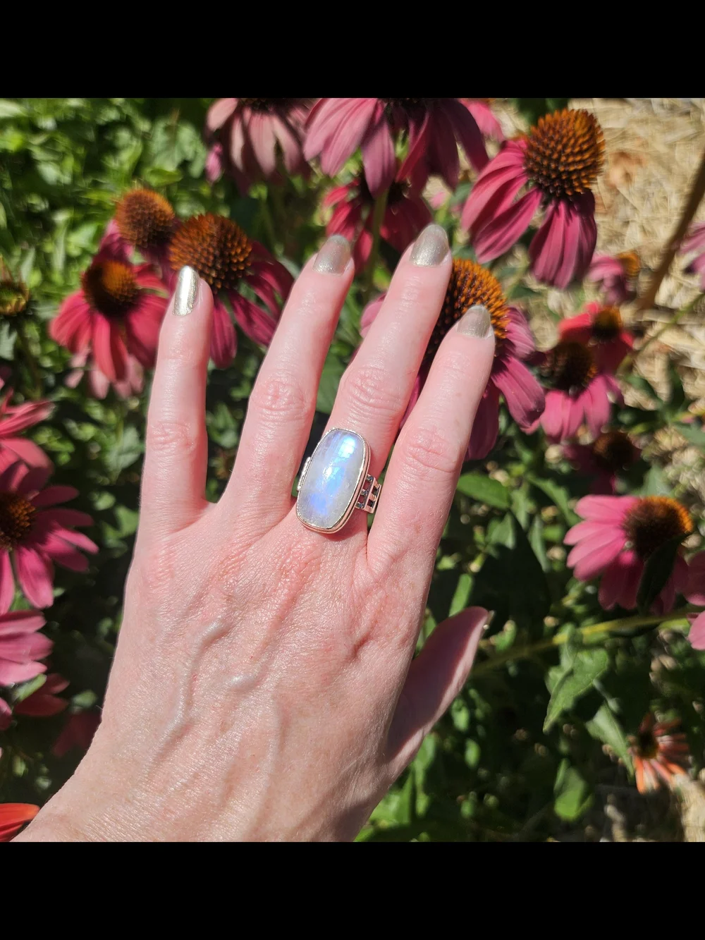 Modern Moonstone Sterling Silver Statement Ring  Size 7 1/2